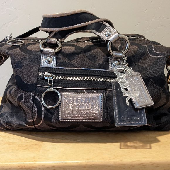 Coach Poppy canvas satchel with Coach bag chains - Picture 2 of 5